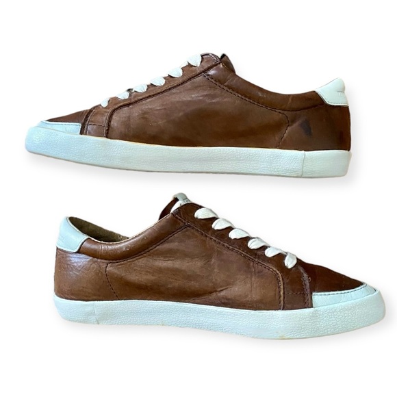 Frye Dylan Vintage Distressed Leather Brown Cream Sneakers Size 6.5 - Picture 4 of 12